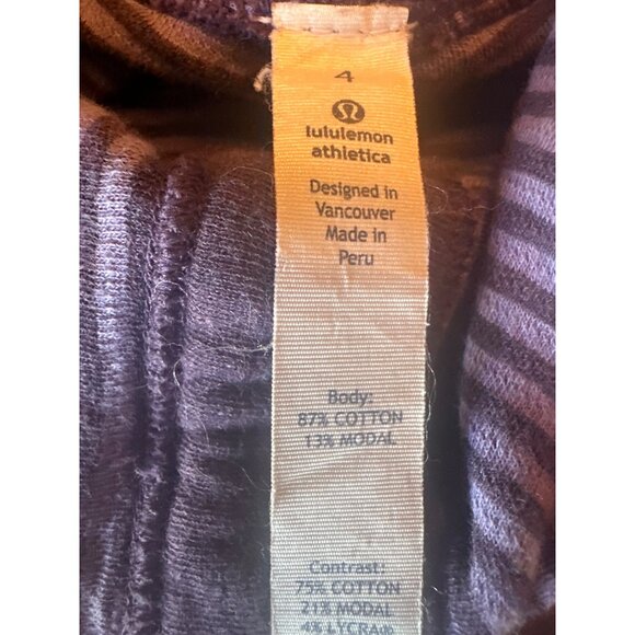 Lululemon Purple Striped Cowl Neck Long Sleeve Top Size 4 Athleisure Sporty - Picture 3 of 4